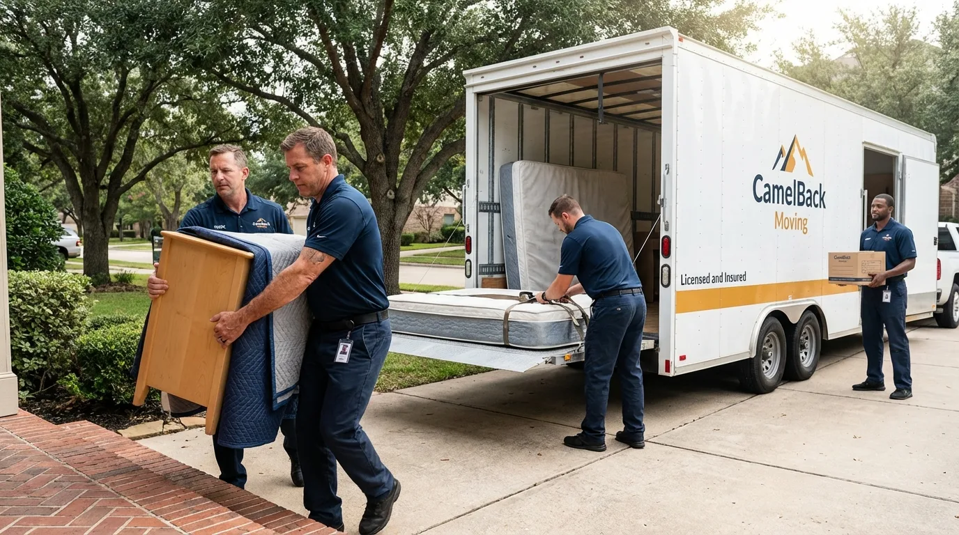 Crew loading residential truck for cross-state move from Valhalla, NY