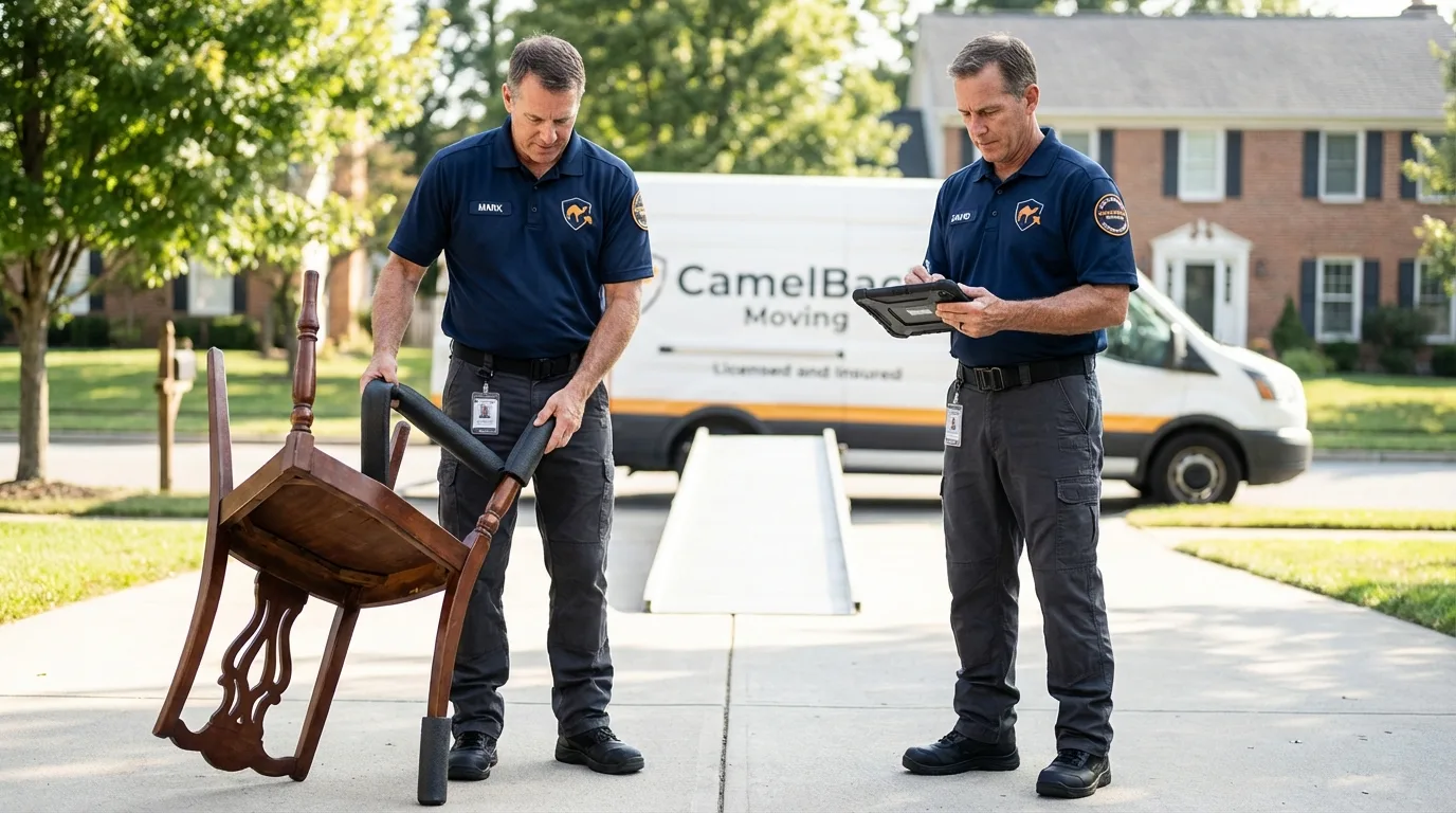 Movers inspecting furniture for damage prevention before loading in Valhalla, NY